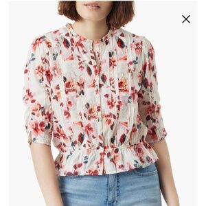 Sam Edelman Scarlette Button Front Crop Peplum Embroidered Top Size Large